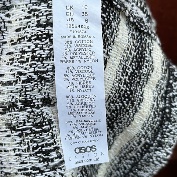ASOS Black and White Textured Mini Skirt Size 6 - Picture 10 of 10